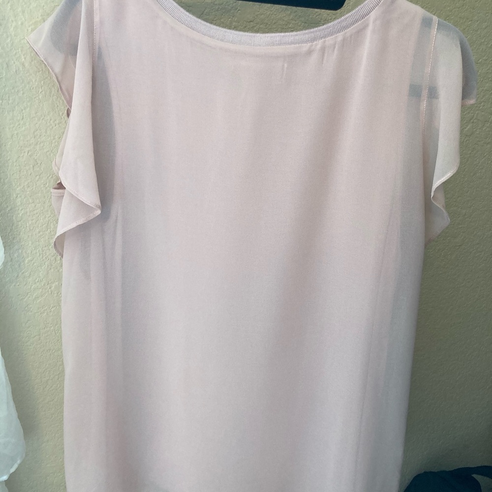NWT philosophy ruffle sleeve top- blush pink  -L - Picture 2 of 7